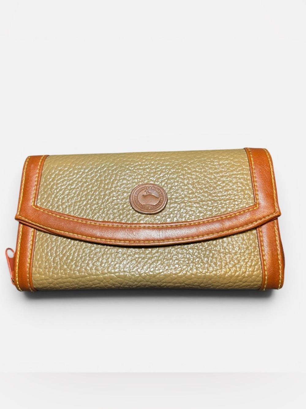 Dooney And Bourke Large Multiple Slot Olive And Brown Leather Zip Around Wallet